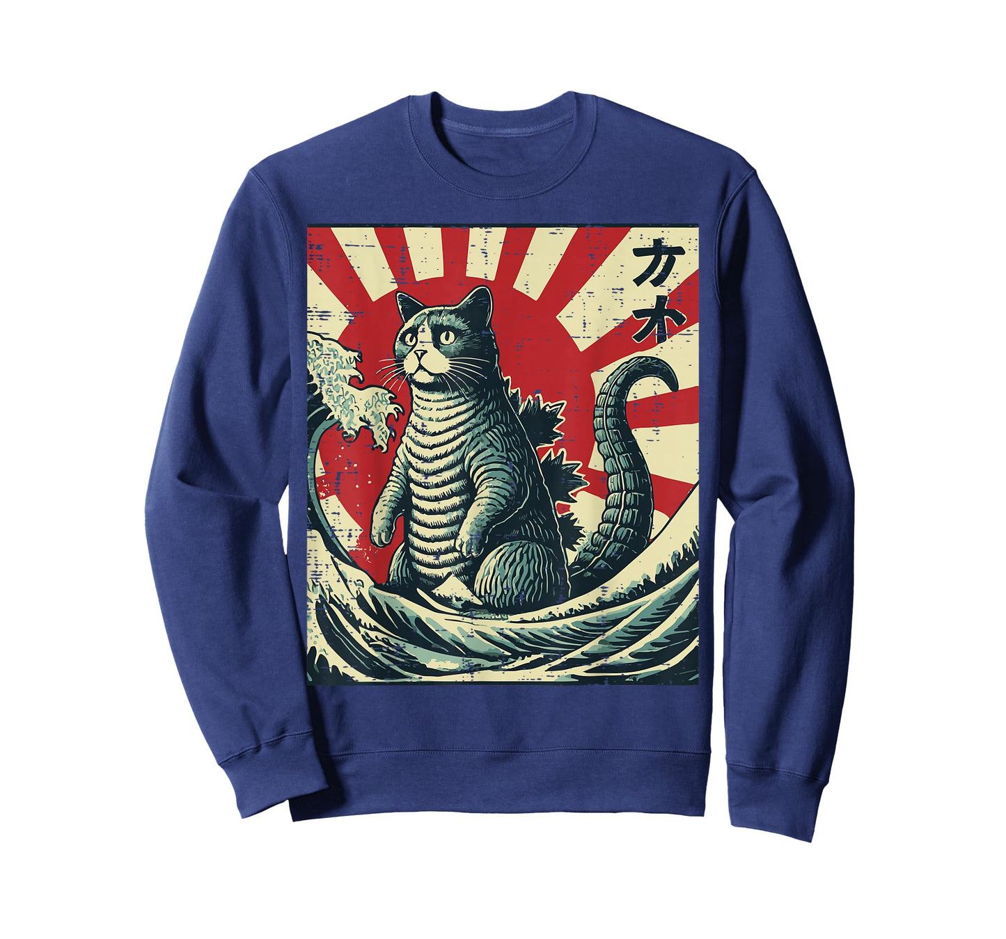 Japanese Cat Monster Red Sun Retro Catzilla Women Men Kids T-Shirt