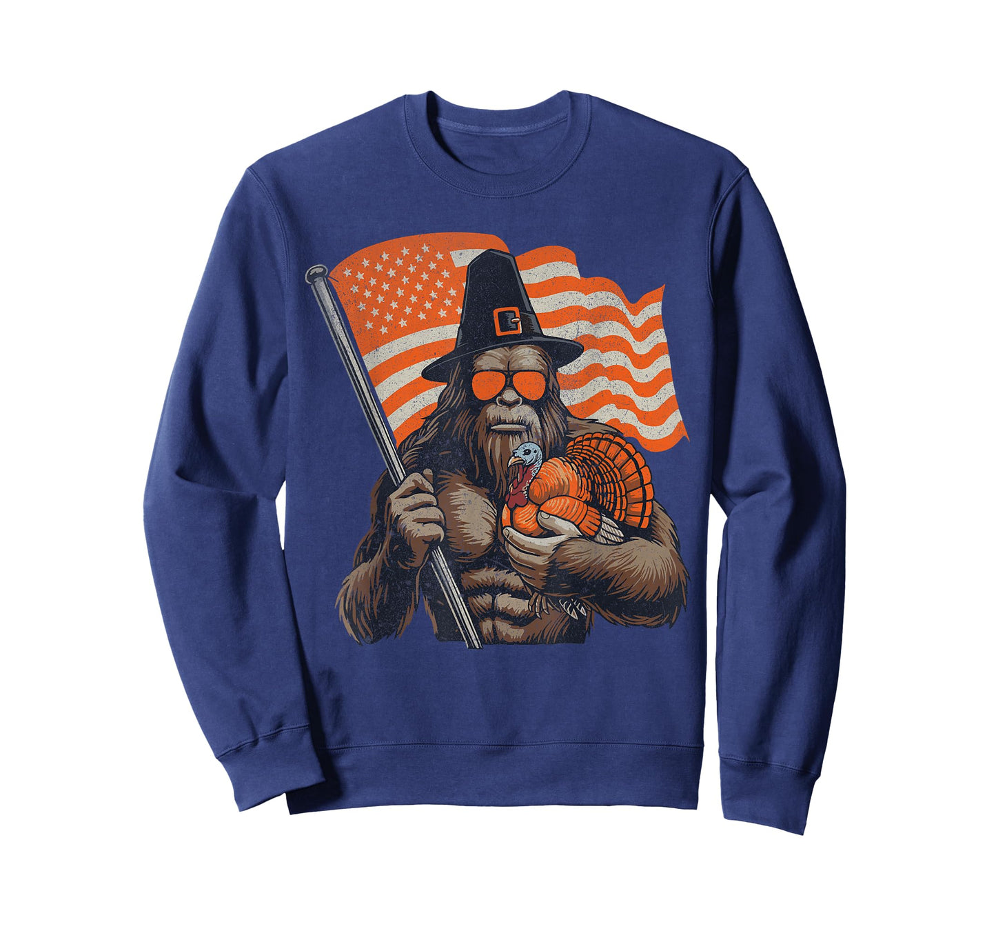Bigfoot USA Thanksgiving Sasquatch Turkey American Flag T-Shirt