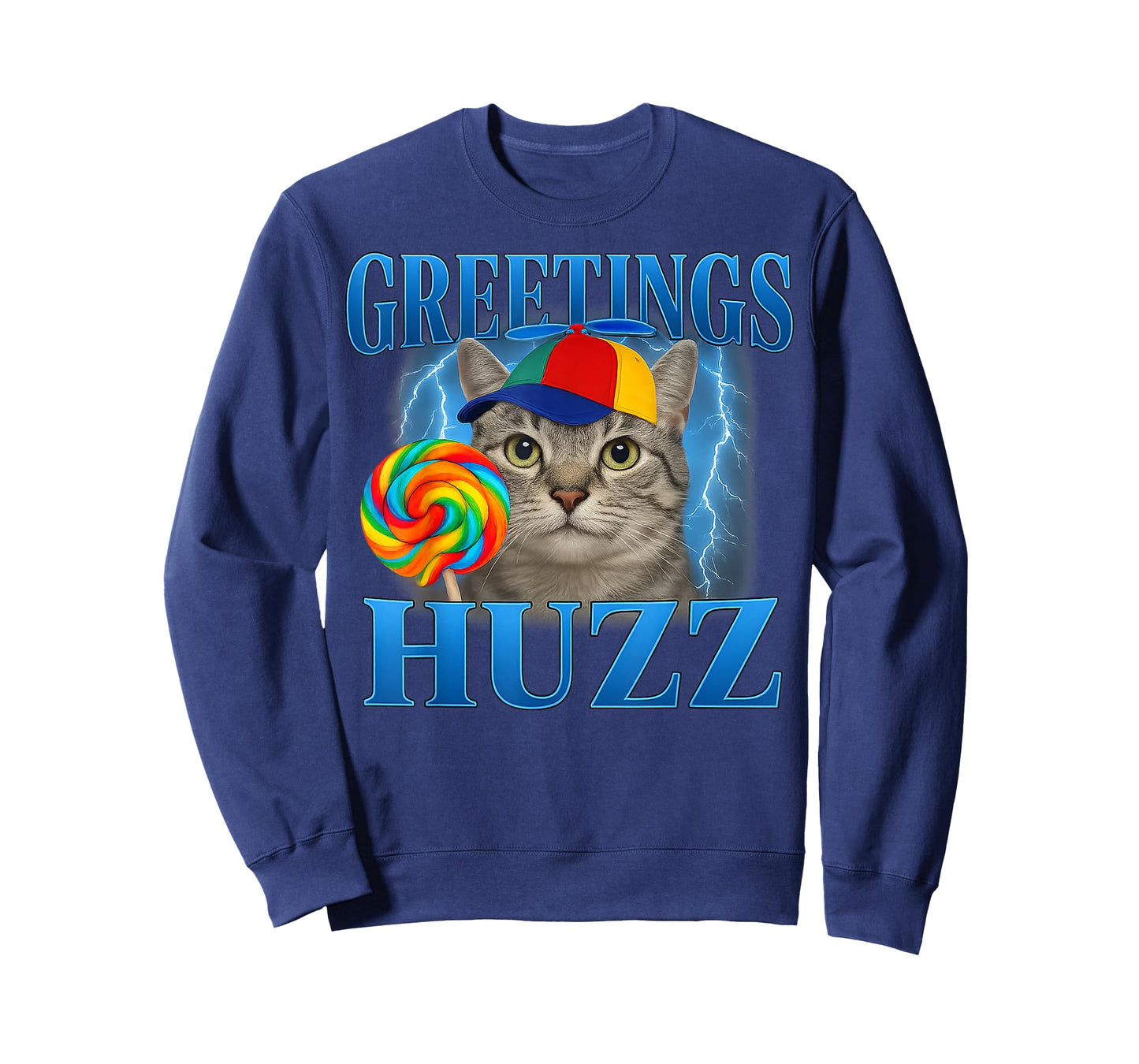 Greetings Huzz Funny Cat Meme Design Gifts for Men Women Kid T-Shirt