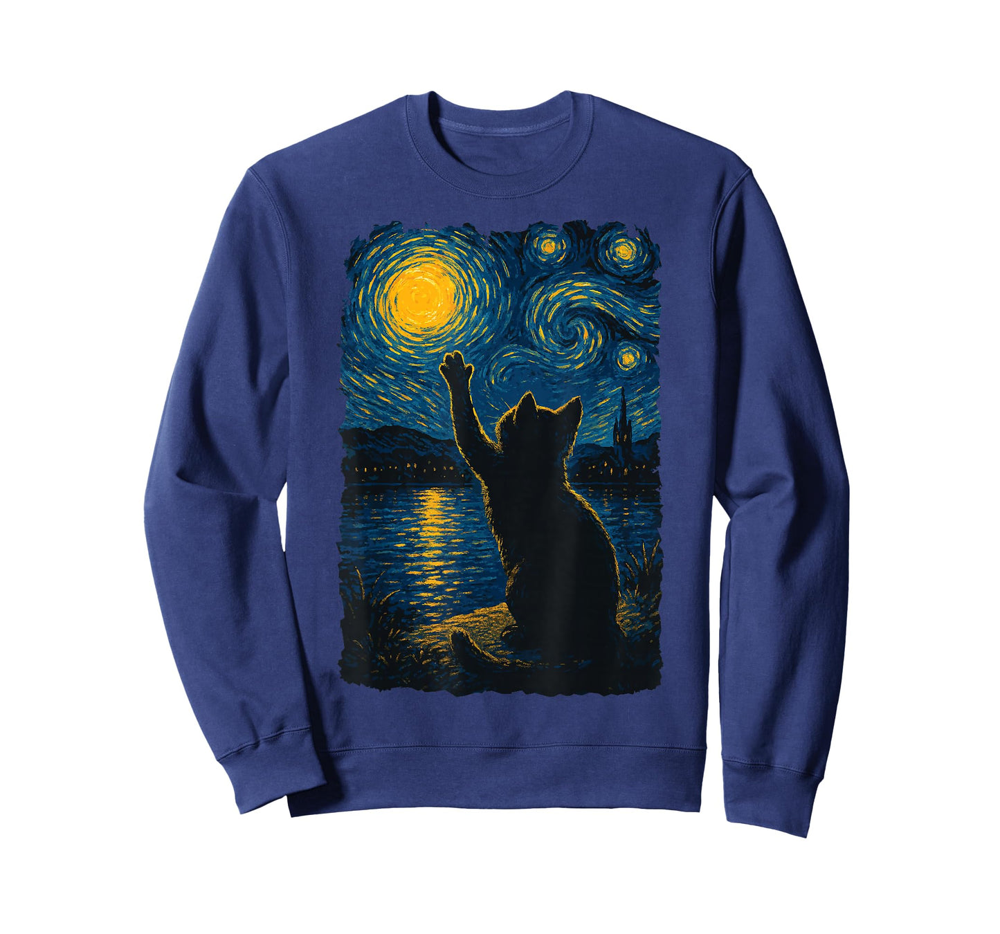 Cat Starry Night Funny Painting Van Gogh Cat Lover Art T-Shirt