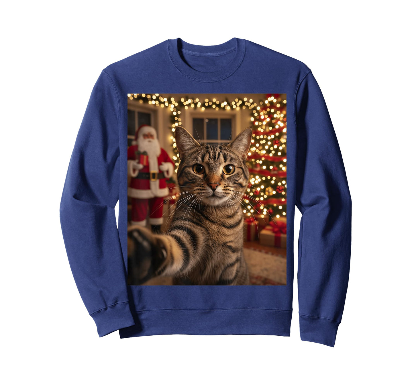 Christmas Cat Selfie with Santa Funny Xmas Holiday Men Women T-Shirt