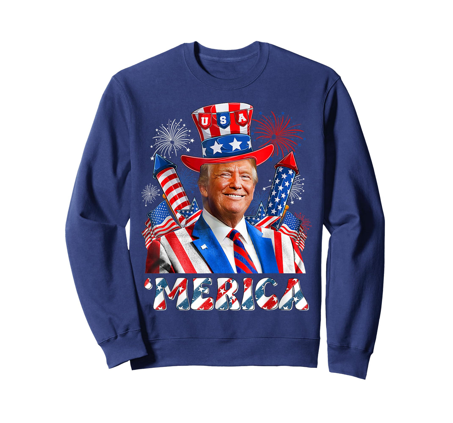 'Merica Trump Happy 4th of July Trump American Flag Funny T-Shirt
