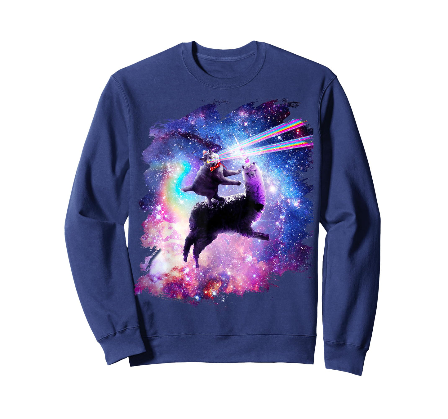 Laser Eyes Outer Space Cat Riding On Llama Unicorn T-Shirt