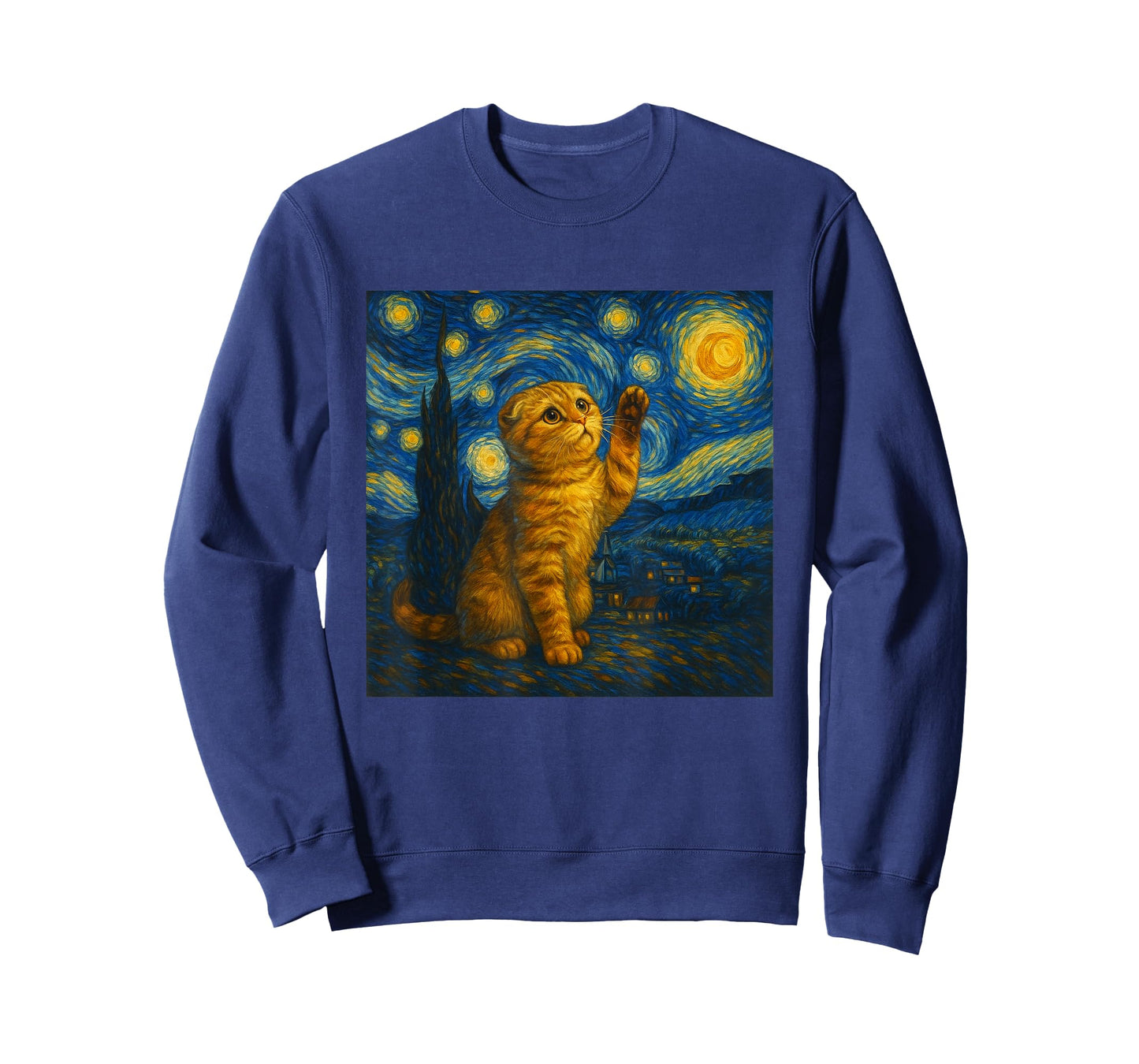 Cat Starry Night Van Gogh Gift Scottish Fold Mom T-Shirt