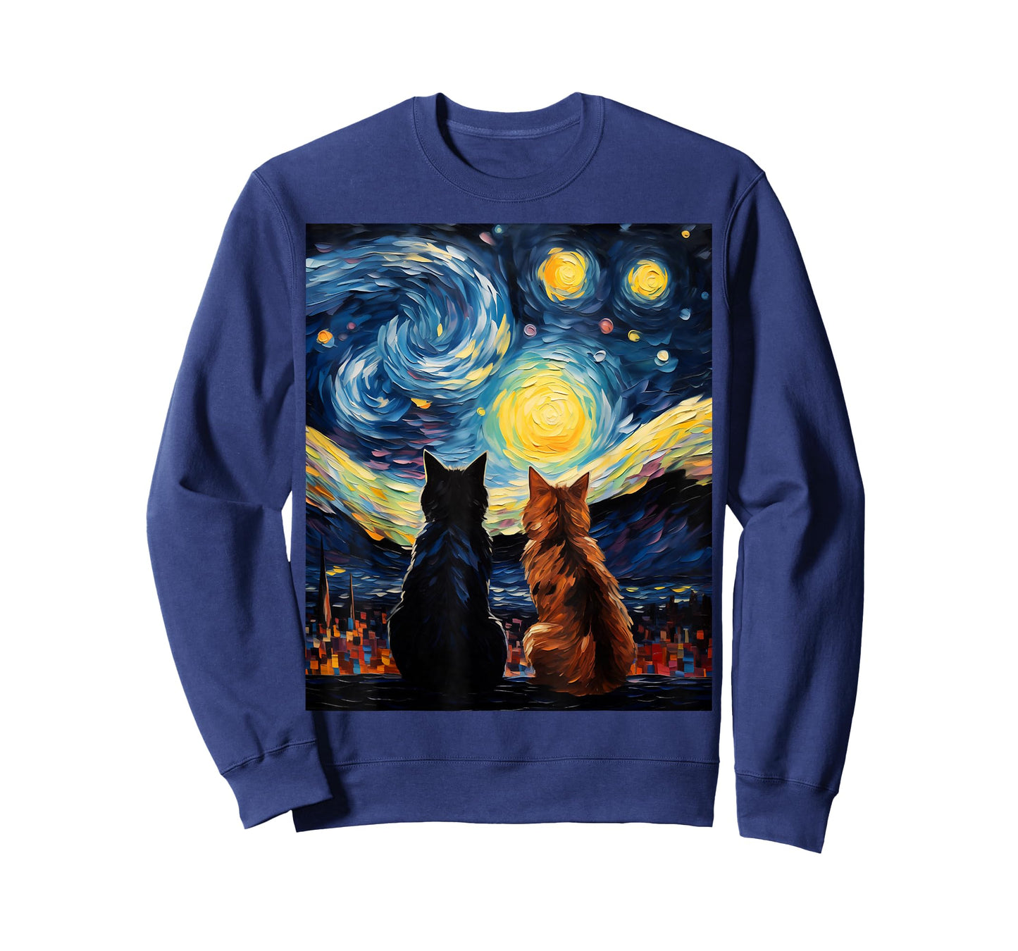 Funny Couples Cats Lover Starry Night Vincent Van Gogh Cat T-Shirt