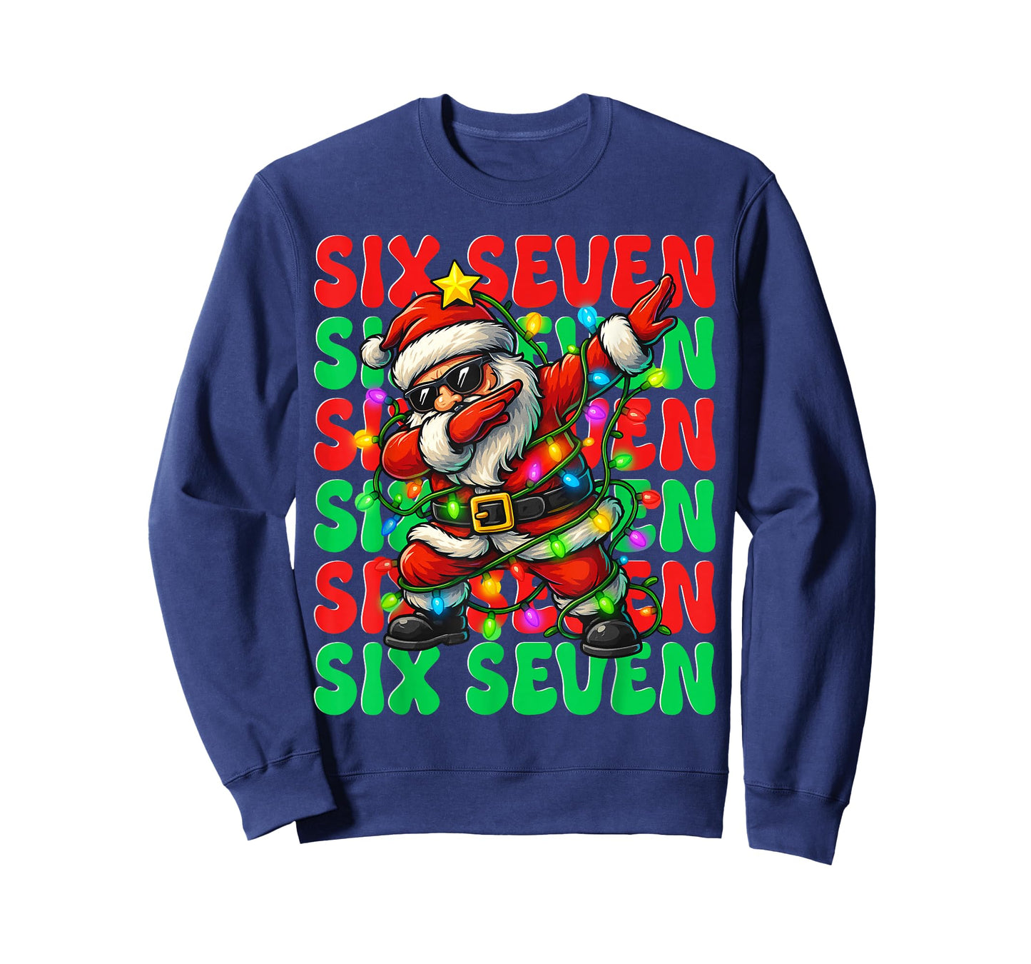 Six Seven 6 7 Meme Dabbing Santa Christmas 67 Pajama Costume T-Shirt