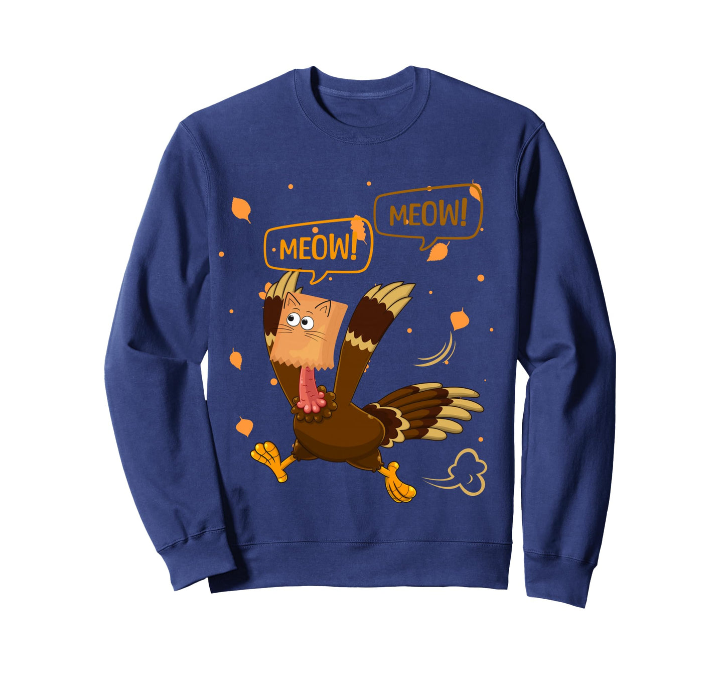 Thanksgiving Turkey Cat Meow Funny Men Women Thanksgiving Long Sleeve T-Shirt