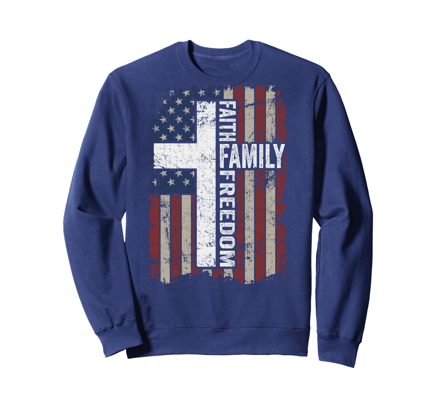 Faith Family Freedom - Christian Vintage USA Flag - ON BACK Long Sleeve T-Shirt