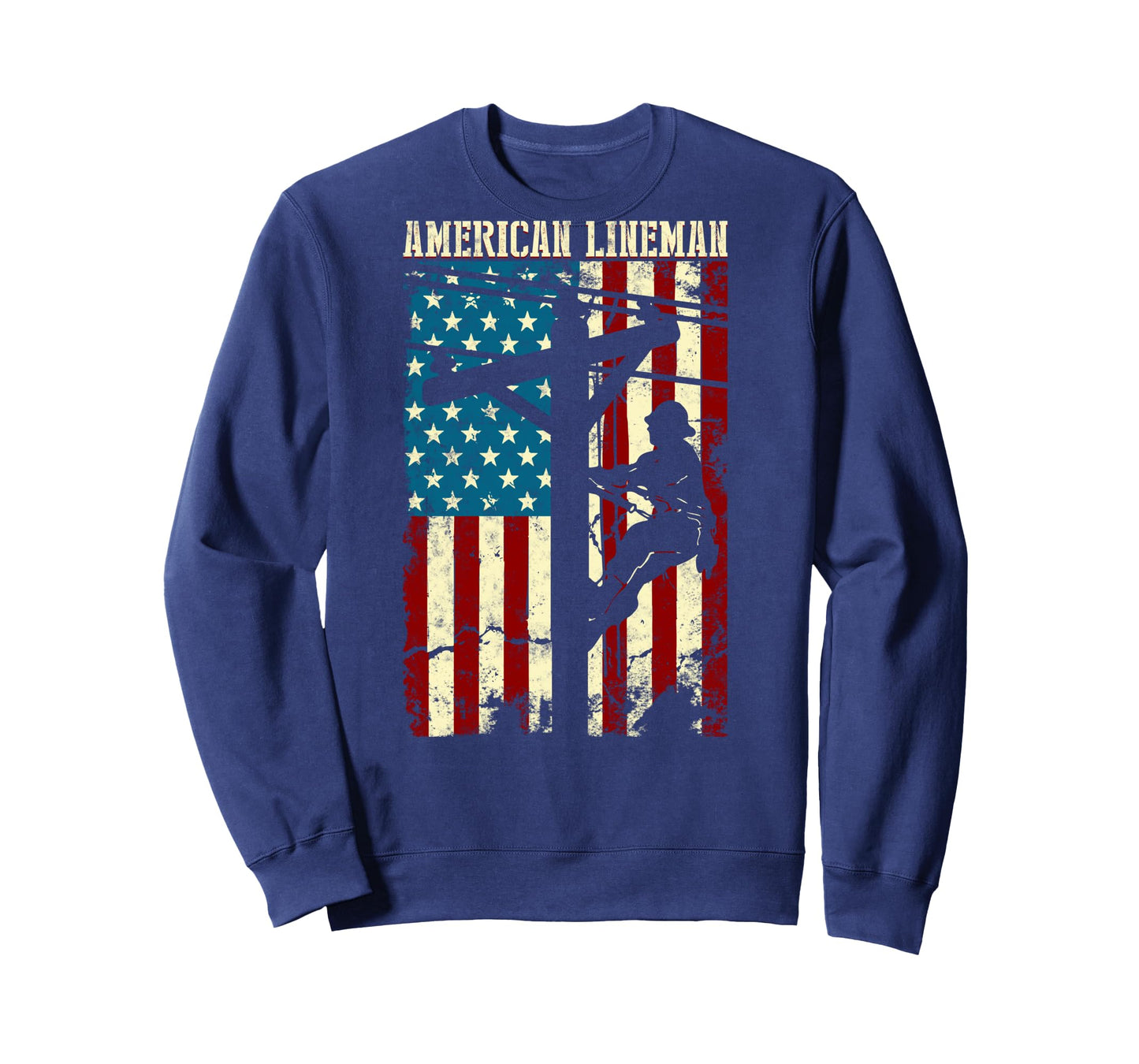 Lineman American flag Electric Cable gift Patriotic Lineman Long Sleeve T-Shirt