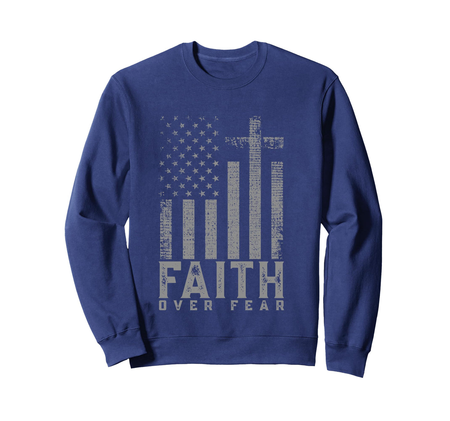 Faith Over Fear Cool Christian Cross American USA Flag Long Sleeve T-Shirt