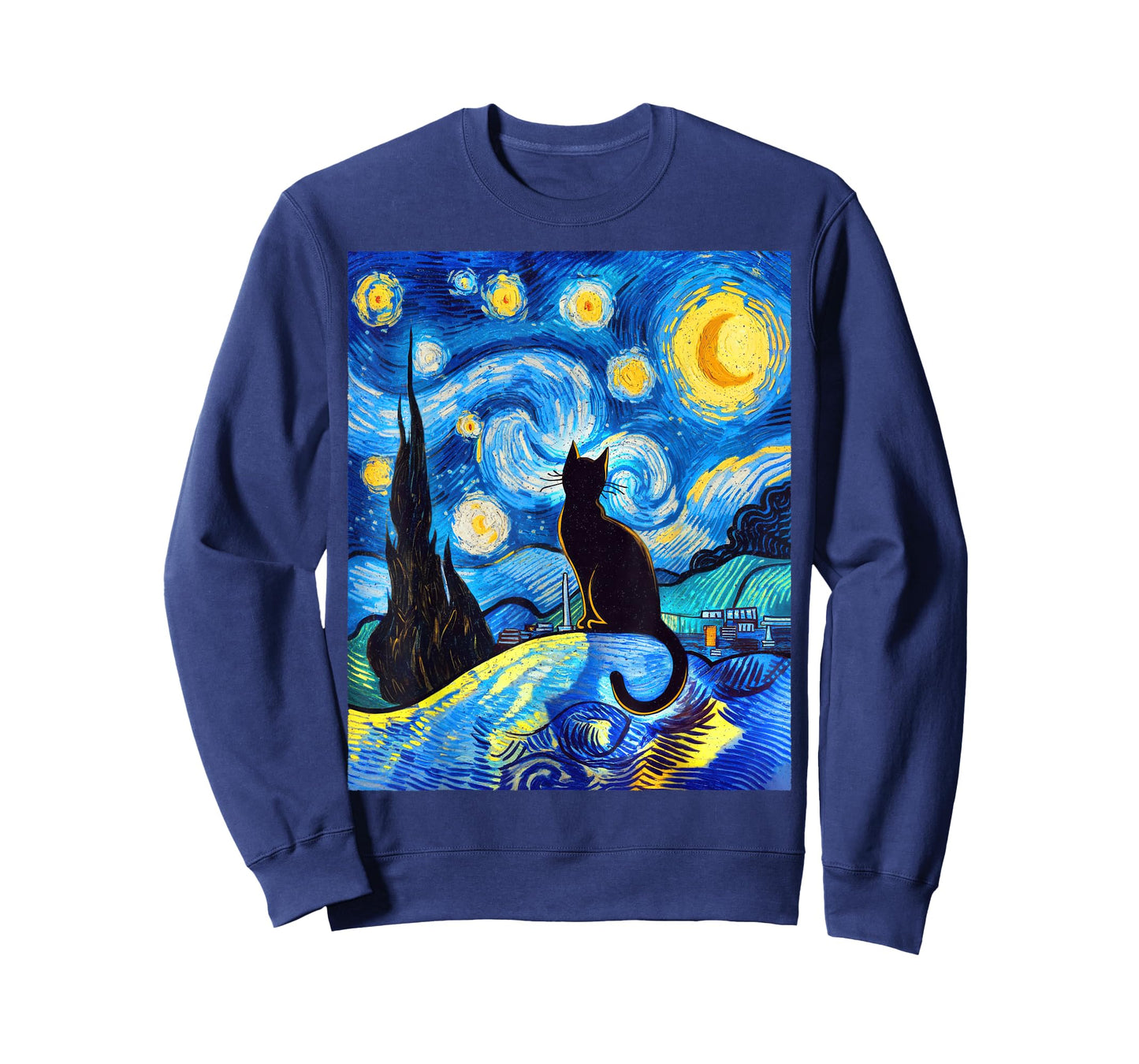 Black Cat on a Starry Night – Kitty Lover Funny Van Gogh T-Shirt