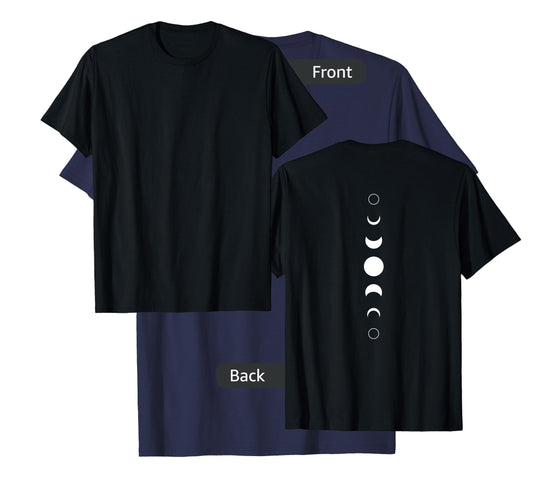 Celestial Moon Phase Back Print Vertical Lunar Astronomy T-Shirt