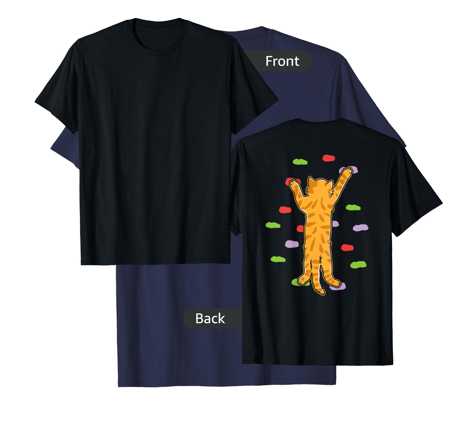 Funny Cute Bouldering Rock Climbing Cat (print on back) T-Shirt for Men Women Girls Kids