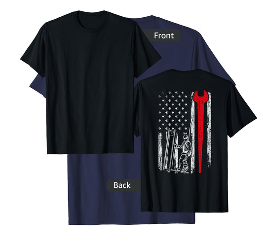 American USA Flag Ironworker Design On Back Vintage Novelty T-Shirt