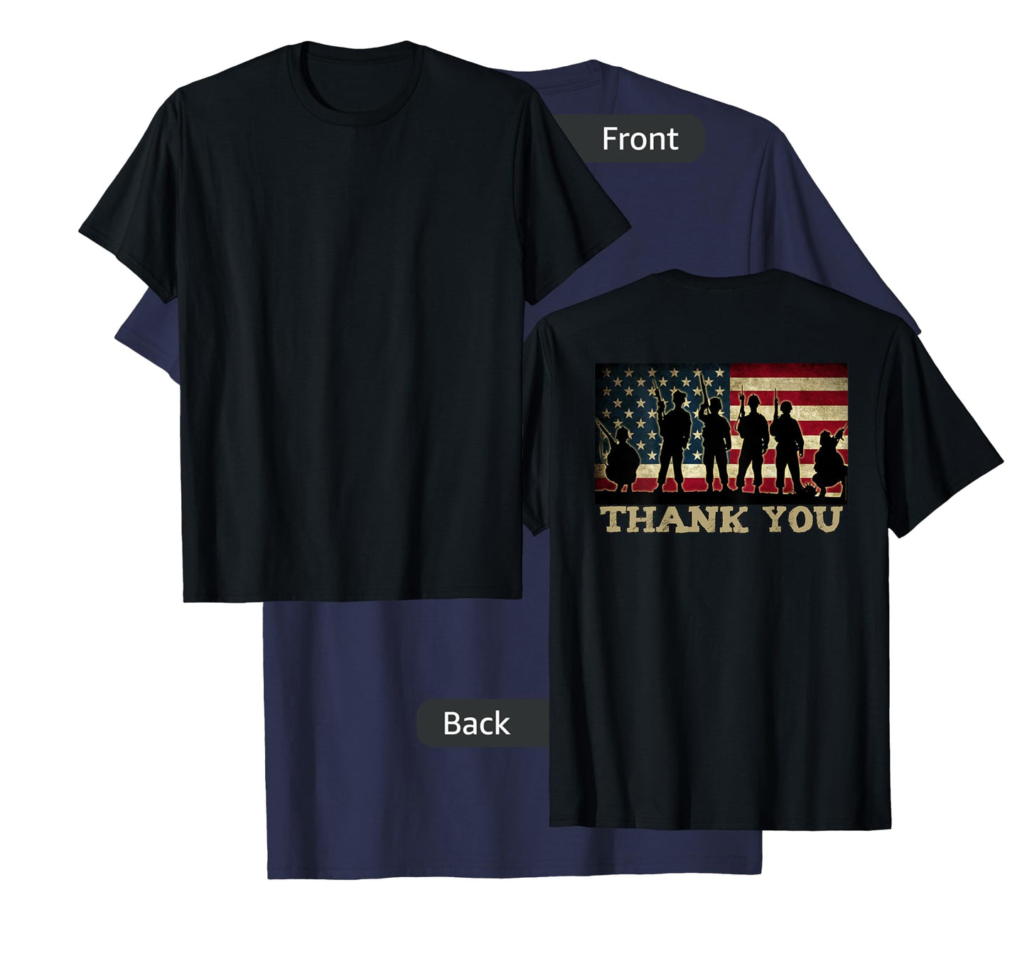 ON BACK THANK YOU Soldiers Veterans American Flag Military T-Shirt for Women Kids Men