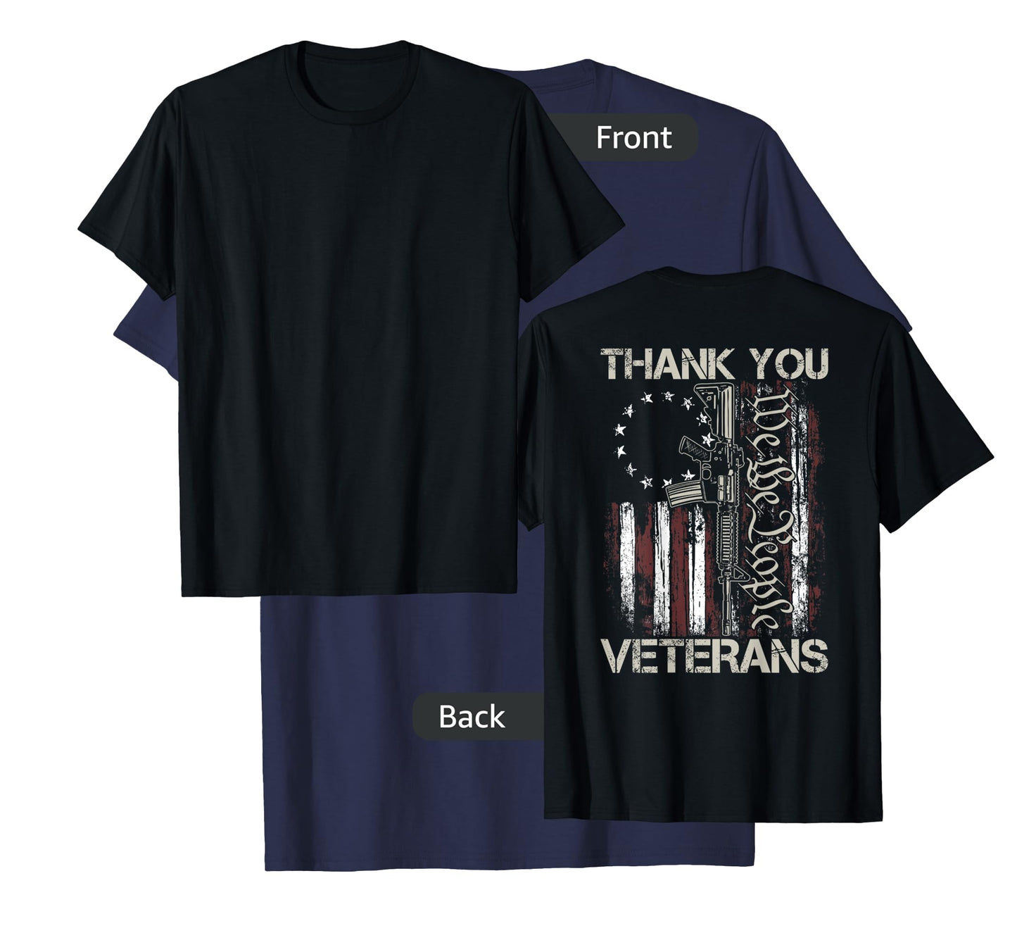 USA Veteran Gun American Flag Thank You Veterans (on back) Women Men T-Shirt