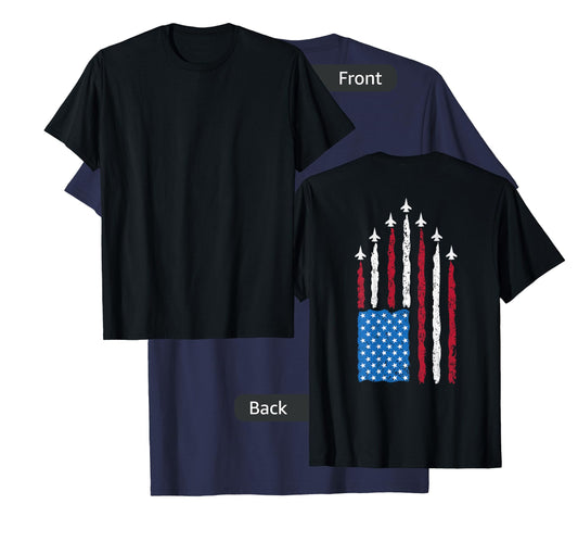 On Back Patriotic USA Flag Fighter Jets Military 4th of July T-Shirt