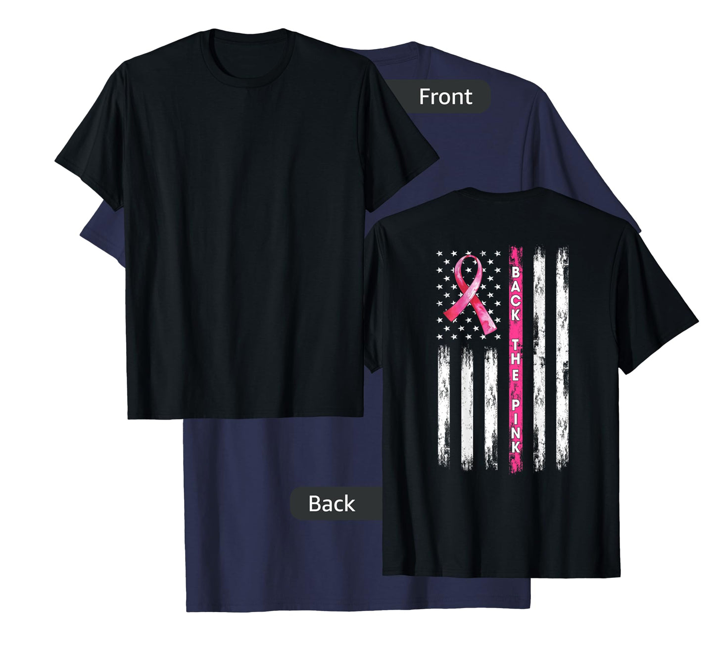 Back The Pink Ribbon American Flag Breast Cancer Awareness T-Shirt Small
