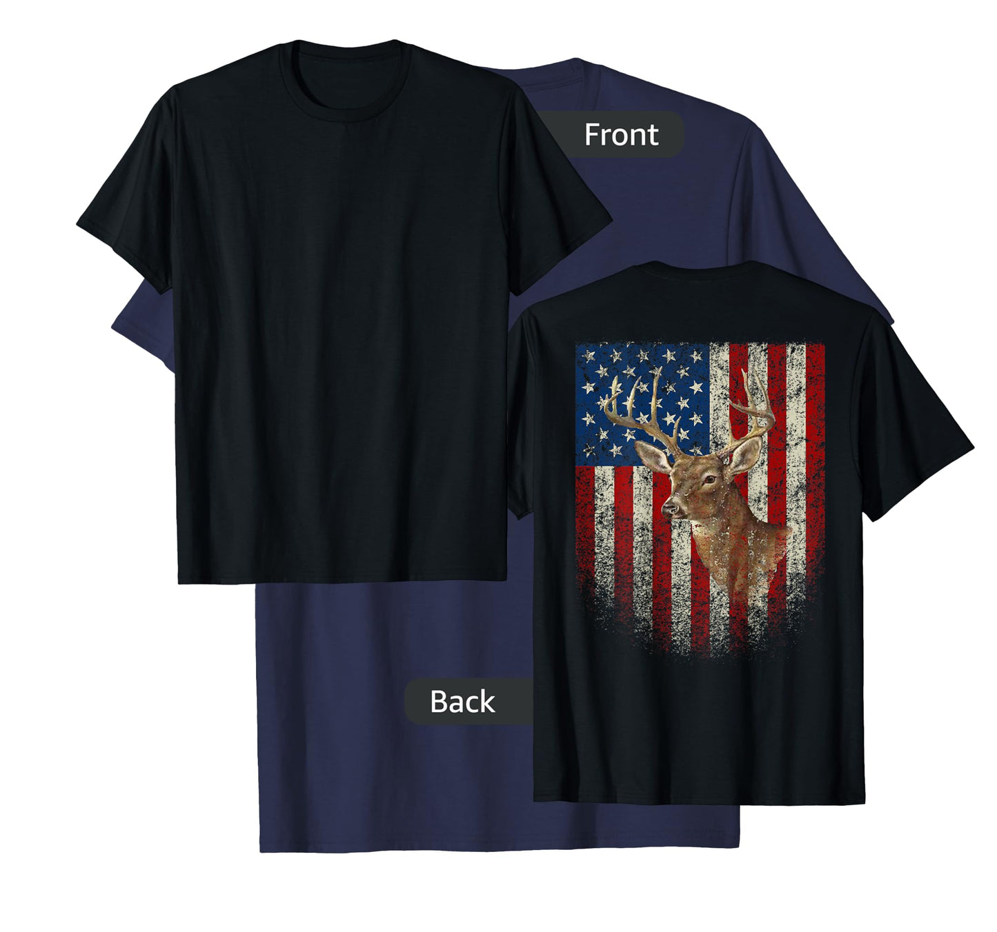 American Flag (Print on The Back) Deer Antlers Hunting T-Shirt