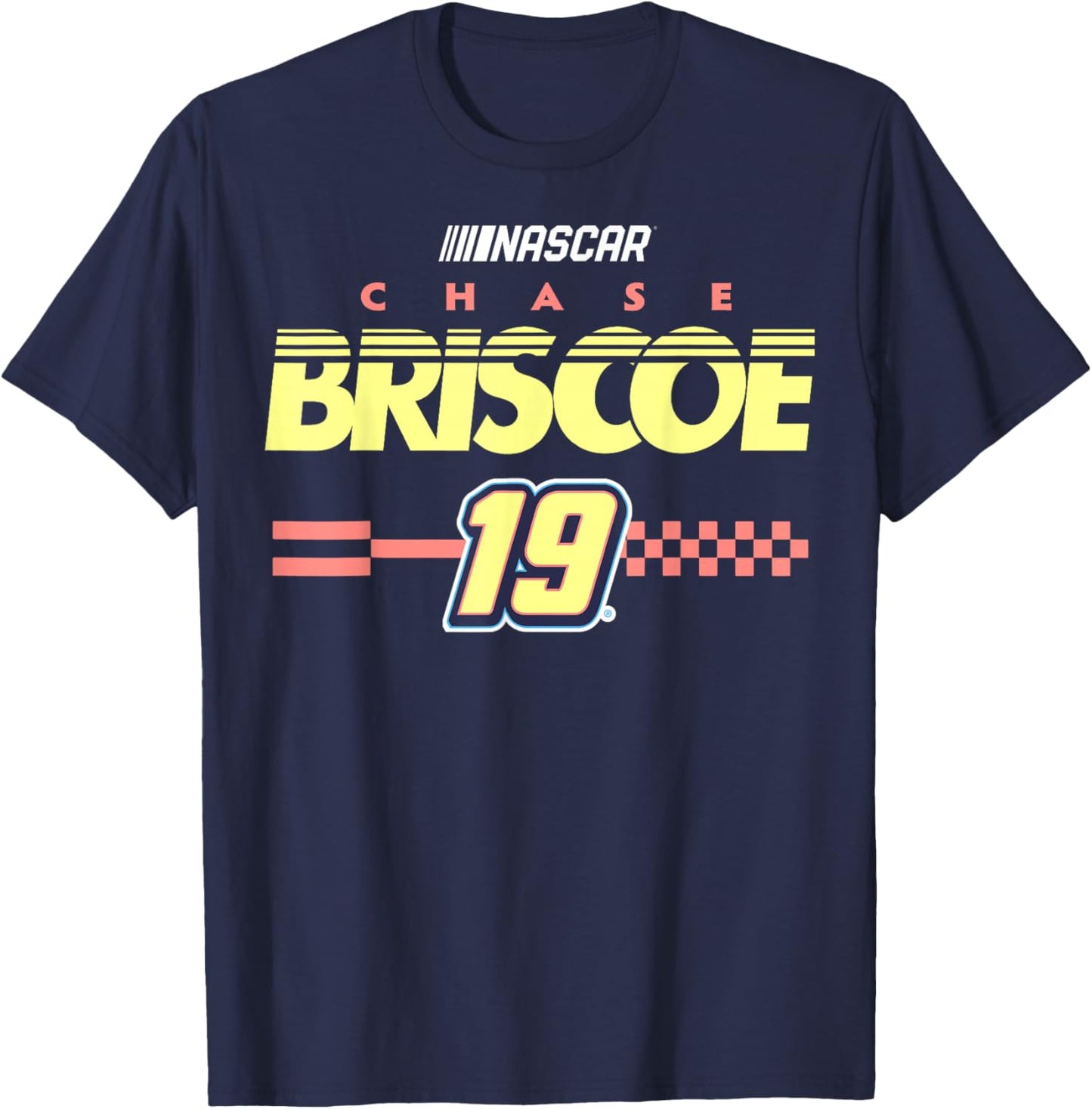 NASCAR Chase Briscoe No. 19 Checkered Pattern Start Line T-Shirt - T-Shirt | Navy