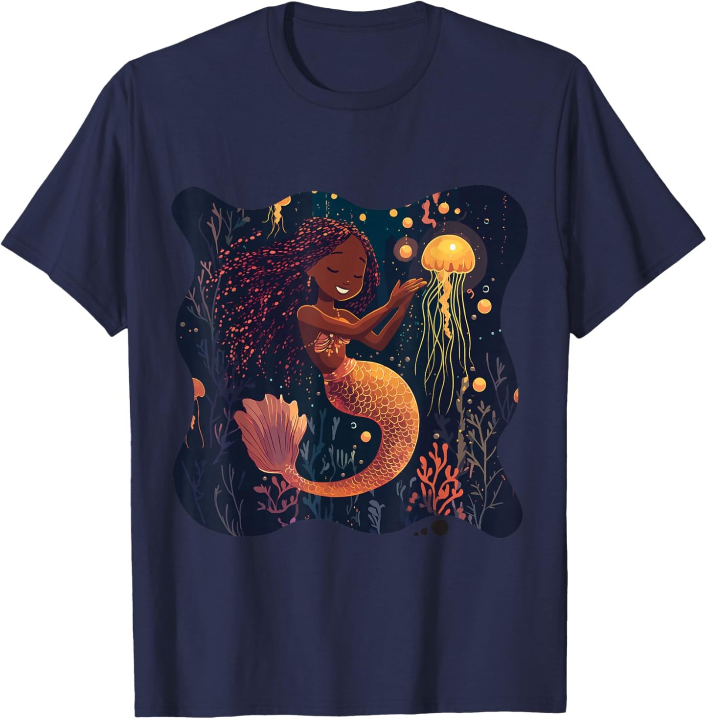 Black Mermaid Braids Girls Kids Toddler Women Birthday Gift T-Shirt - T-Shirt | Navy