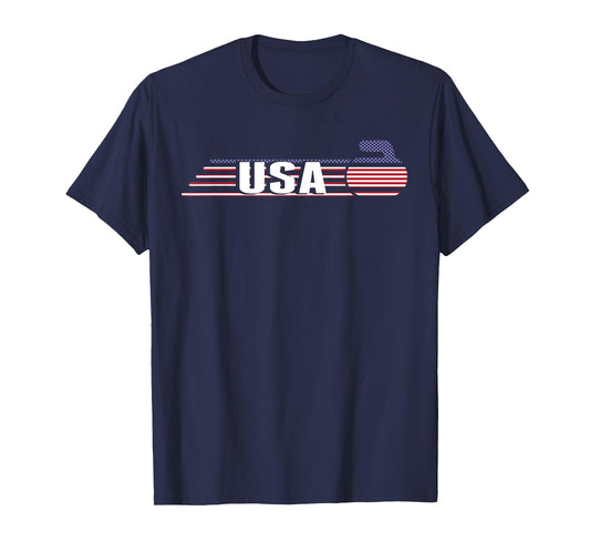 USA Team Curling Rock Jersey - Vintage Winter Sports Lovers T-Shirt