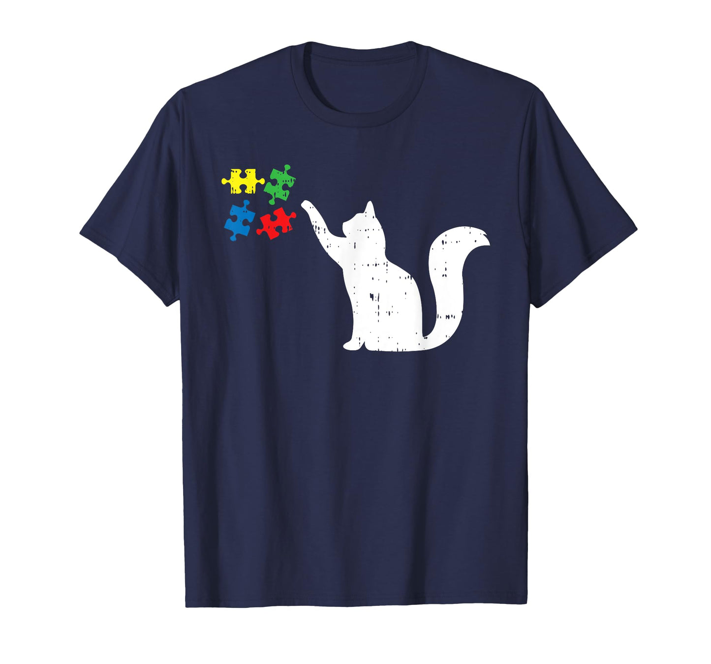 Cat Playing Puzzle Autism Awareness Kitten Autistic Warrior T-Shirt for Men Women Girls Kids