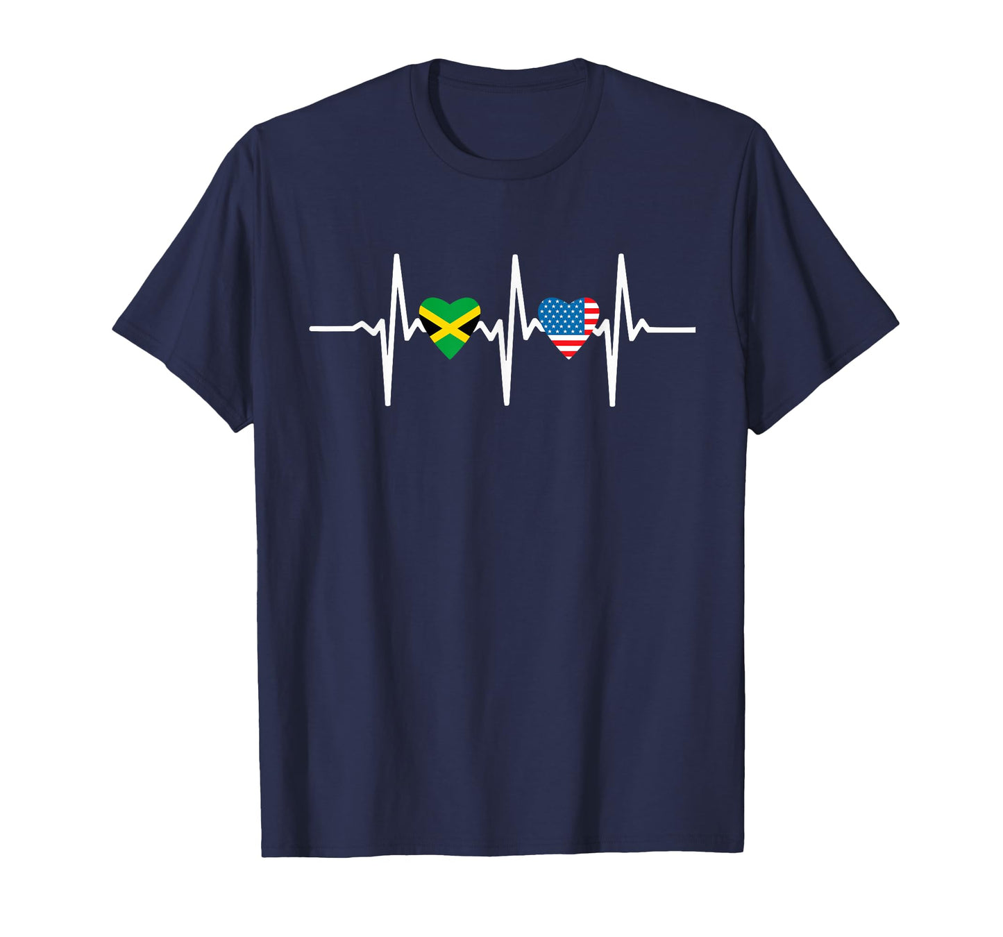 Half American Jamaican Usa America Jamaica Flag Heartbeat T-Shirt