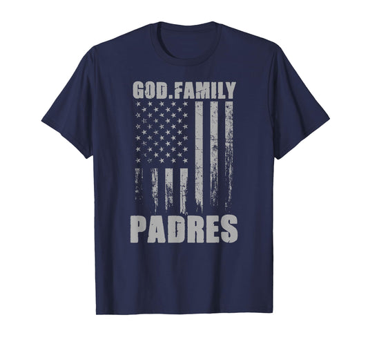 Carmel Padres God. Family. Vintage USA Flag T-Shirt