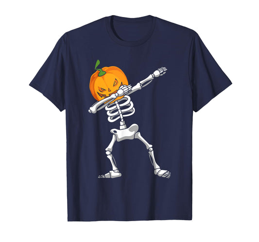 Dabbing Pumpkin Dabbing Skeleton Halloween Costume Kids Men T-Shirt