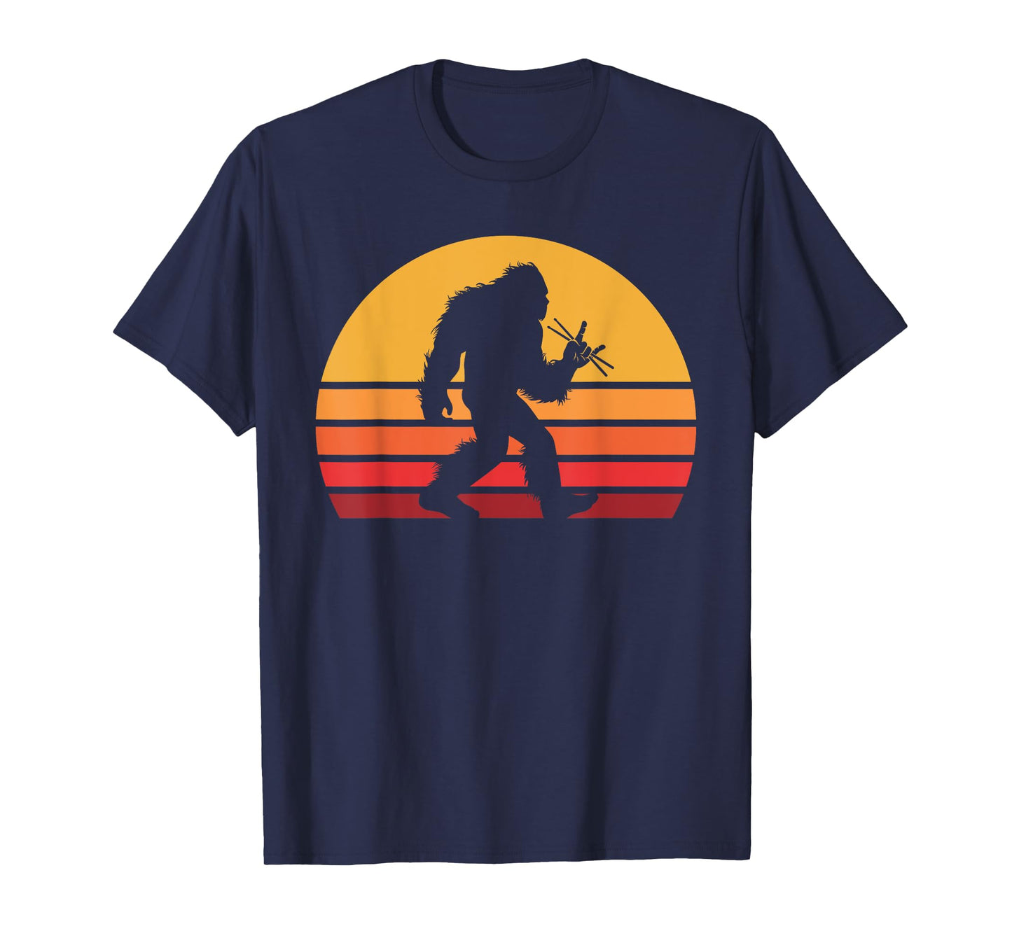 Retro Bigfoot Drummer Vintage Sasquatch Drumming Rocker T-Shirt