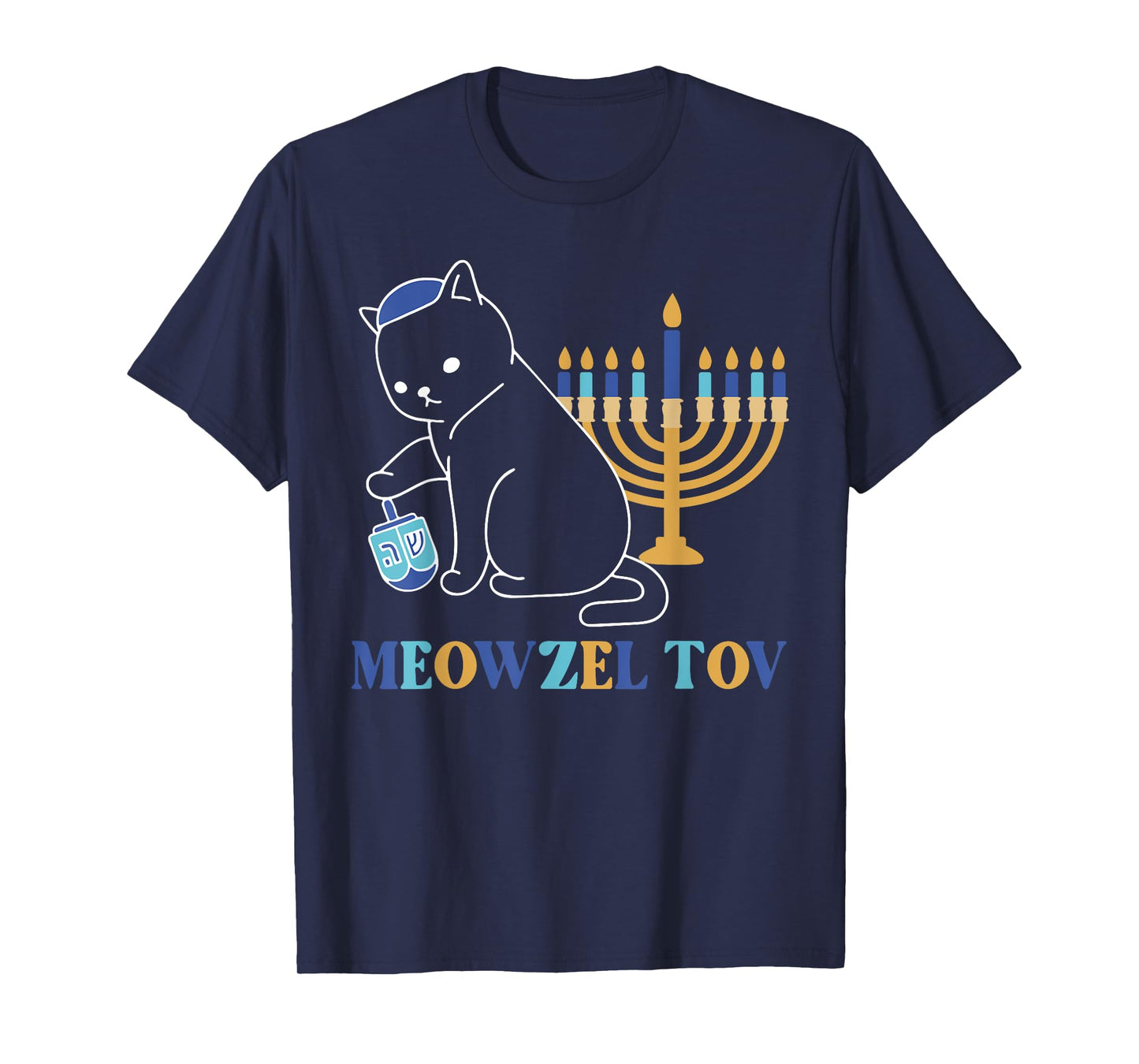 Meowzel Tov Happy Hanukkah Funny Cat Menorah Chanukah Jewish T-Shirt