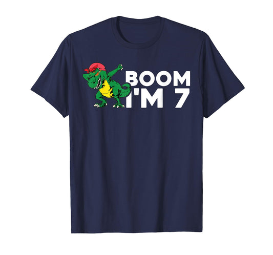 Boom Im 7 Shirt Kid Dabbing Dinosaur Birthday 7 Year old Boy T-Shirt