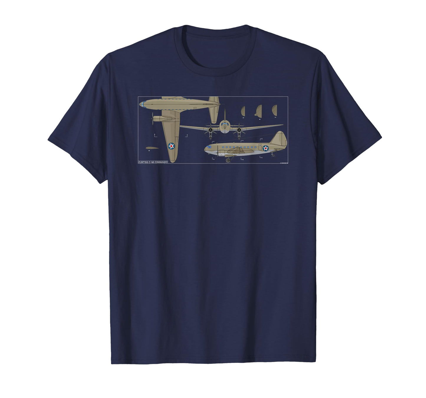 Curtiss C-46 Commando American WW2 Transport Plane Diagram T-Shirt