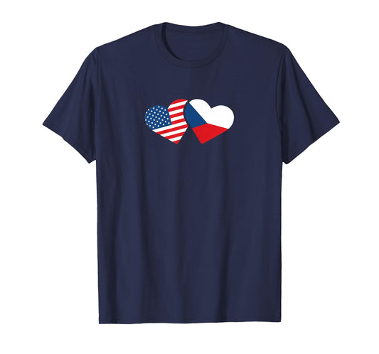 Czech Republic USA Flag T Shirt Heart Czech Americans Love T-Shirt