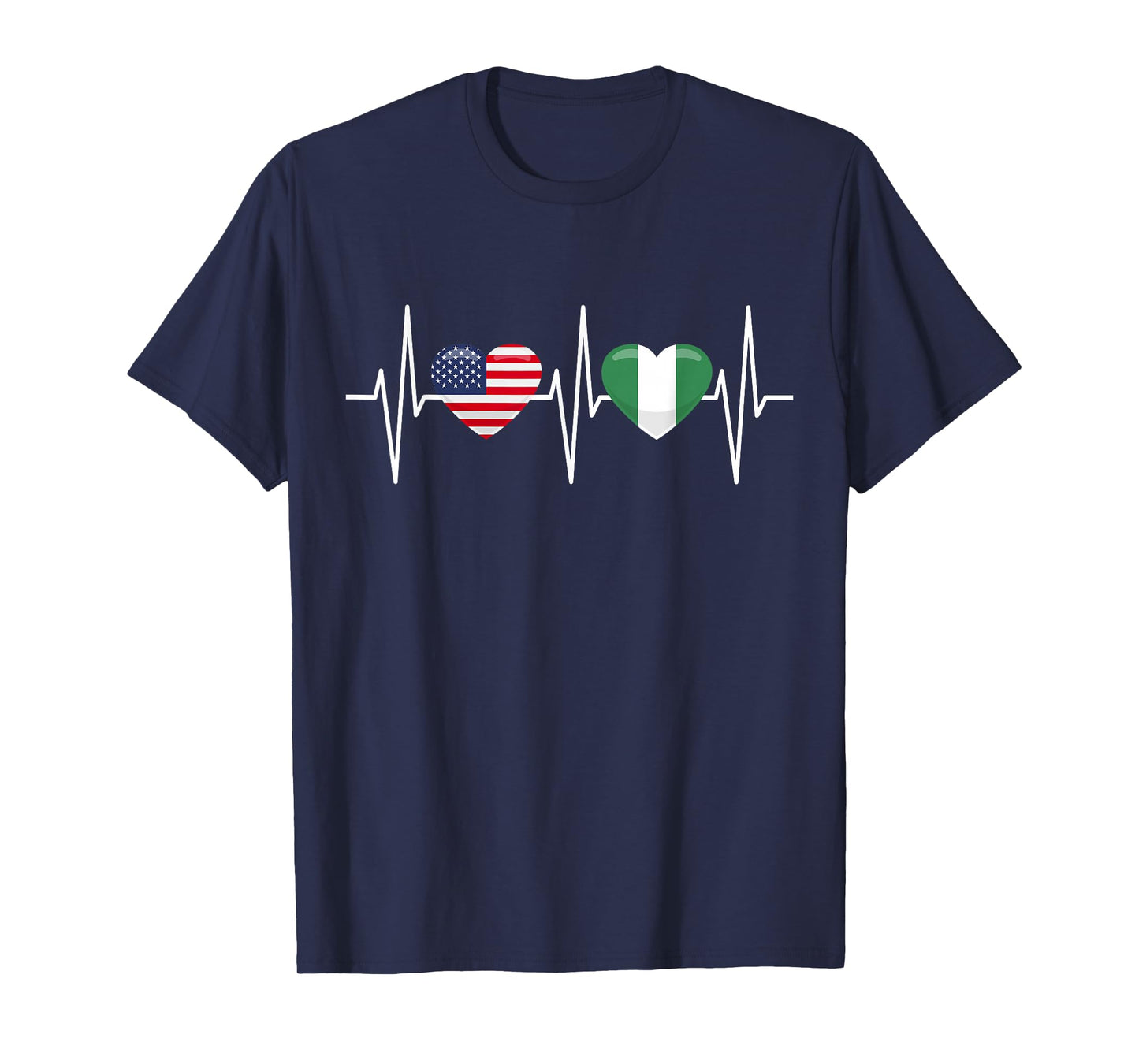 USA Nigeria Shirt Heartbeat America Nigerian Flag Heart T-Shirt
