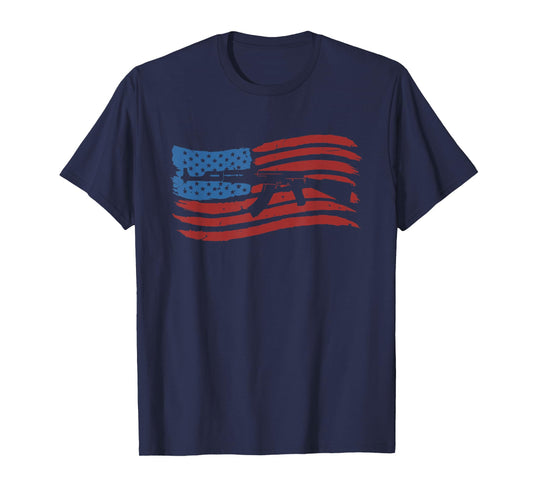 American Flag With AK-47 Graphic Guns T Shirt T-Shirt for Women Men