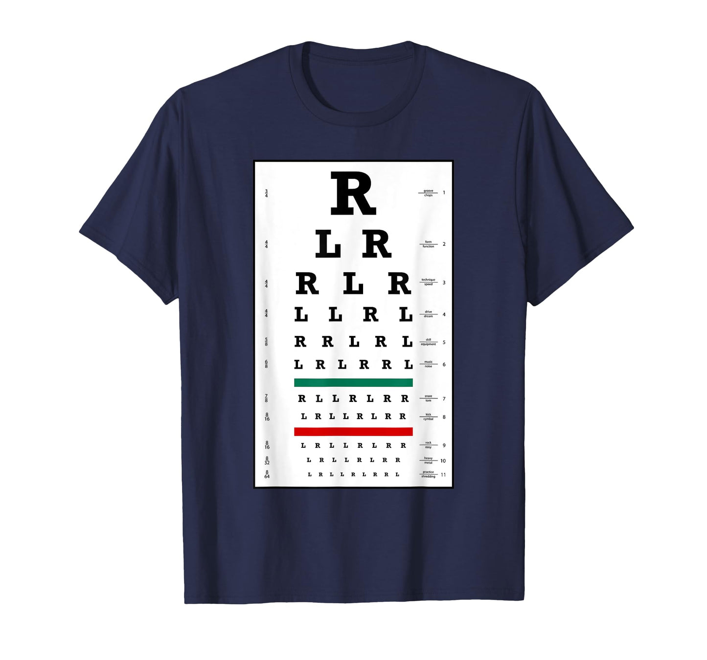 Funny Drummer Eye Chart with Paradiddle Rudiments Drum Humor T-Shirt