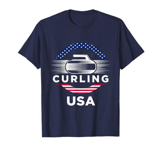Curling USA Support the Team Tshirt USA Flag Curl Clean T-Shirt