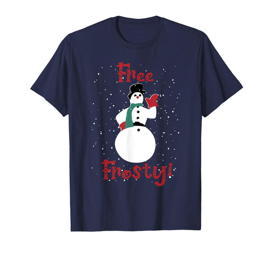 Free Frosty Snowman In Winter Snows White Xmas T-Shirt