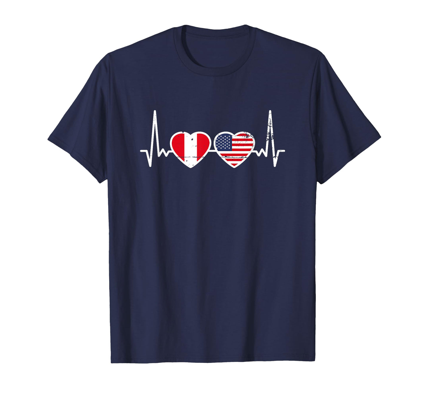 Peru USA Vintage Heartbeat Flag American Peruvian T-Shirt