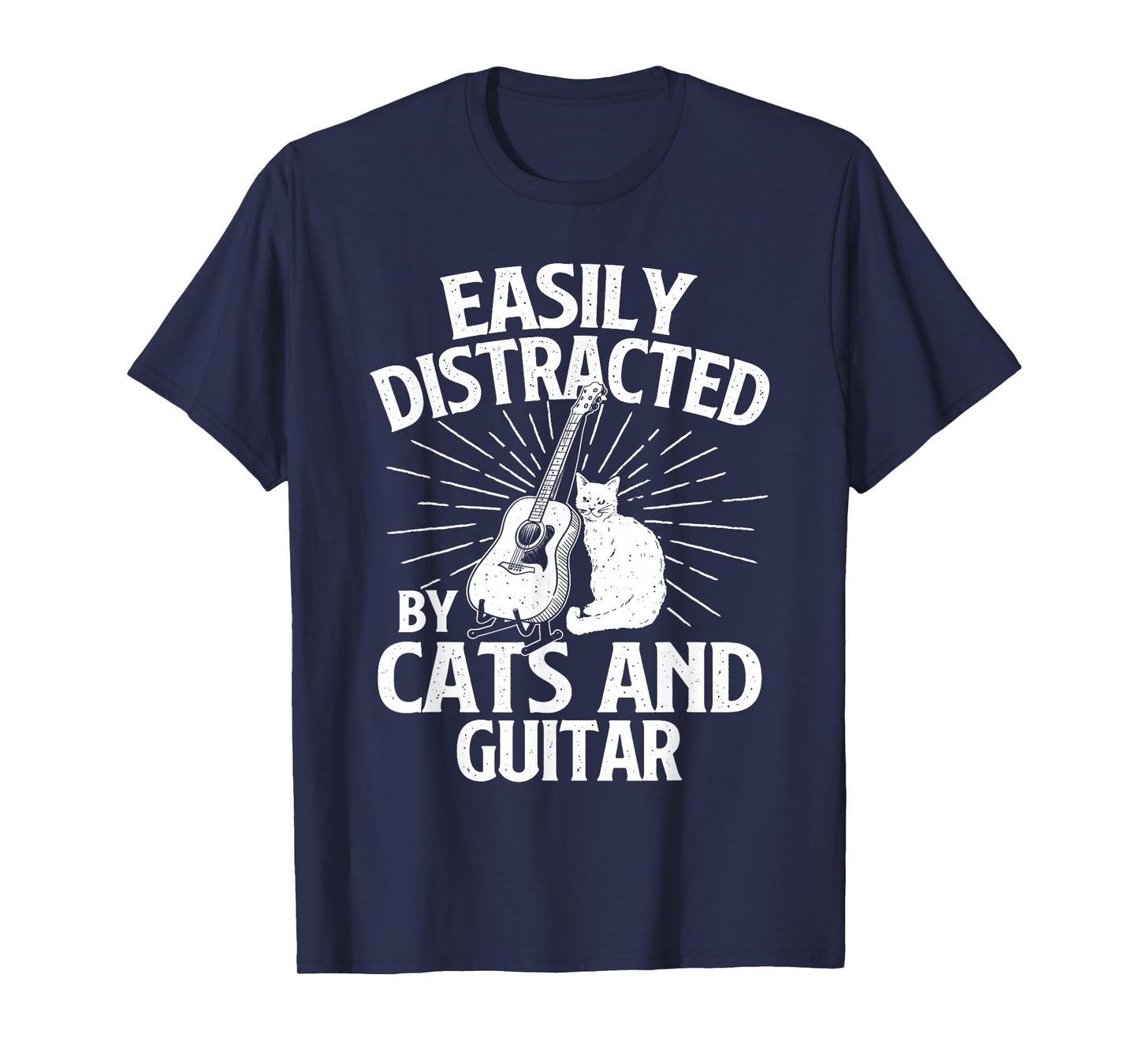 Easily Distracted By Cats And Guitar - Music Animal Lover T-Shirt