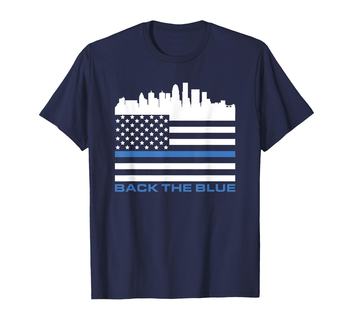 Thin Blue Line Shirt - Louisville Police USA Flag Skyline T-Shirt