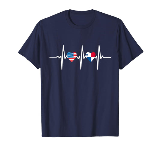 Half American And Panamanian Panama Usa Flag Heartbeat Love T-Shirt