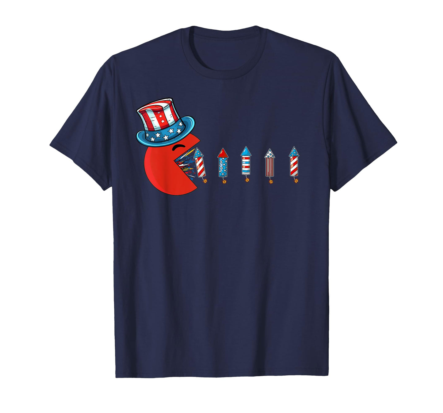 Patriotic Hat Eating Firecrackers USA Flag Funny 4th of July T-Shirt