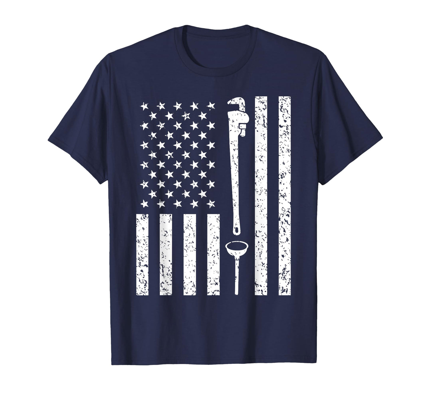 American Flag Plumber Vintage Plumbing Worker Men Funny Gift T-Shirt