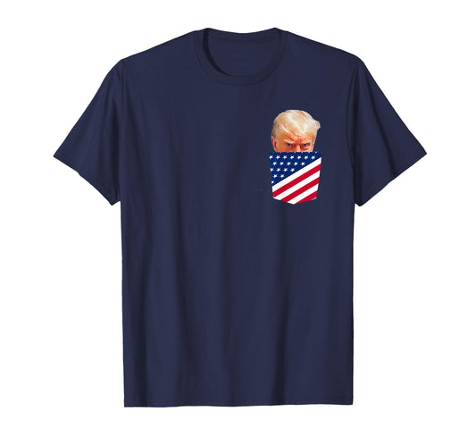 Trump in American Flag Pocket T-Shirt