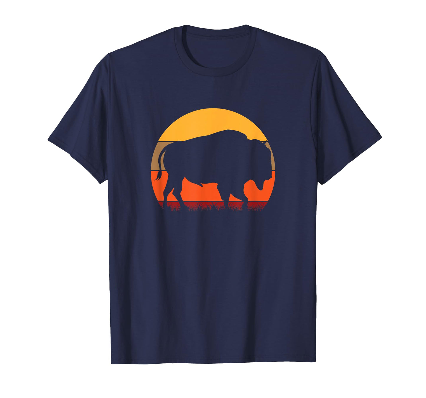 Bison - Great American Buffalo With A Vintage Retro Sunset T-Shirt