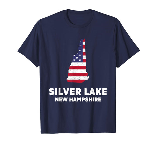 Distressed Patriotic USA Flag Silver Lake, New Hampshire T-Shirt for Women Men