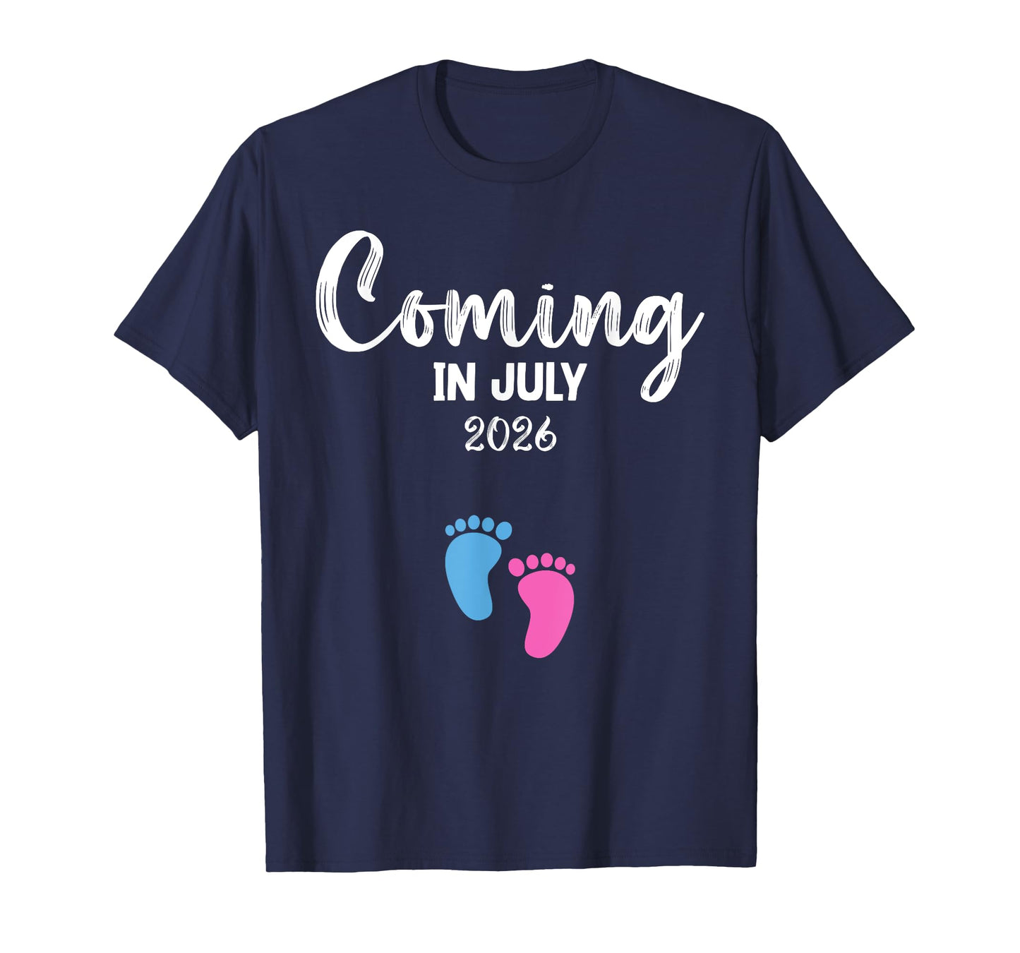 Coming in July 2026 Baby Boy Girl Reveal Twin Family Mom T-Shirt